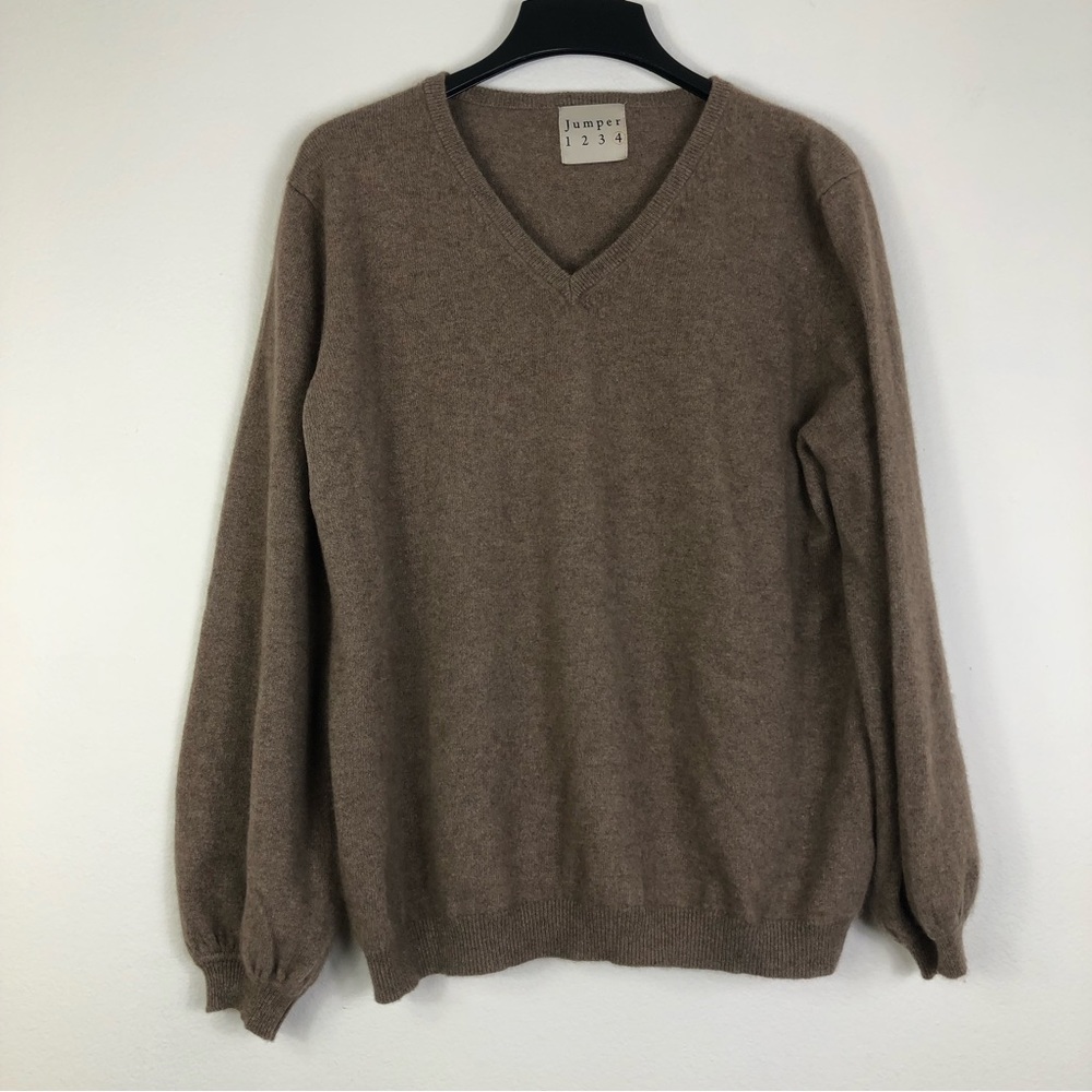 Jumper 1234 Size 4 Womens US 10-12 V Neck Cashmere Sweater Pullover Brown Soft